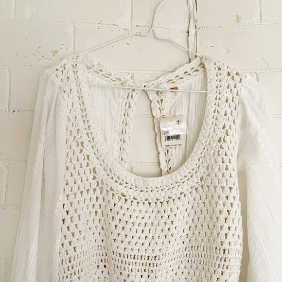 FREE PEOPLE Meghan Crochet Top Ivory Large L - Picture 5 of 11